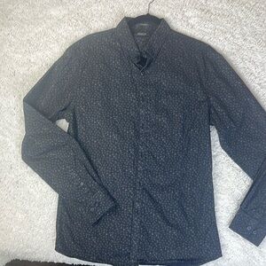 Kenneth Cole Reaction Blk & Gray  Speckled  Long Sleeve Button Down Shirt -sz l